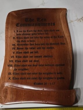 Wooden Ten Commandments Plaque - Brown